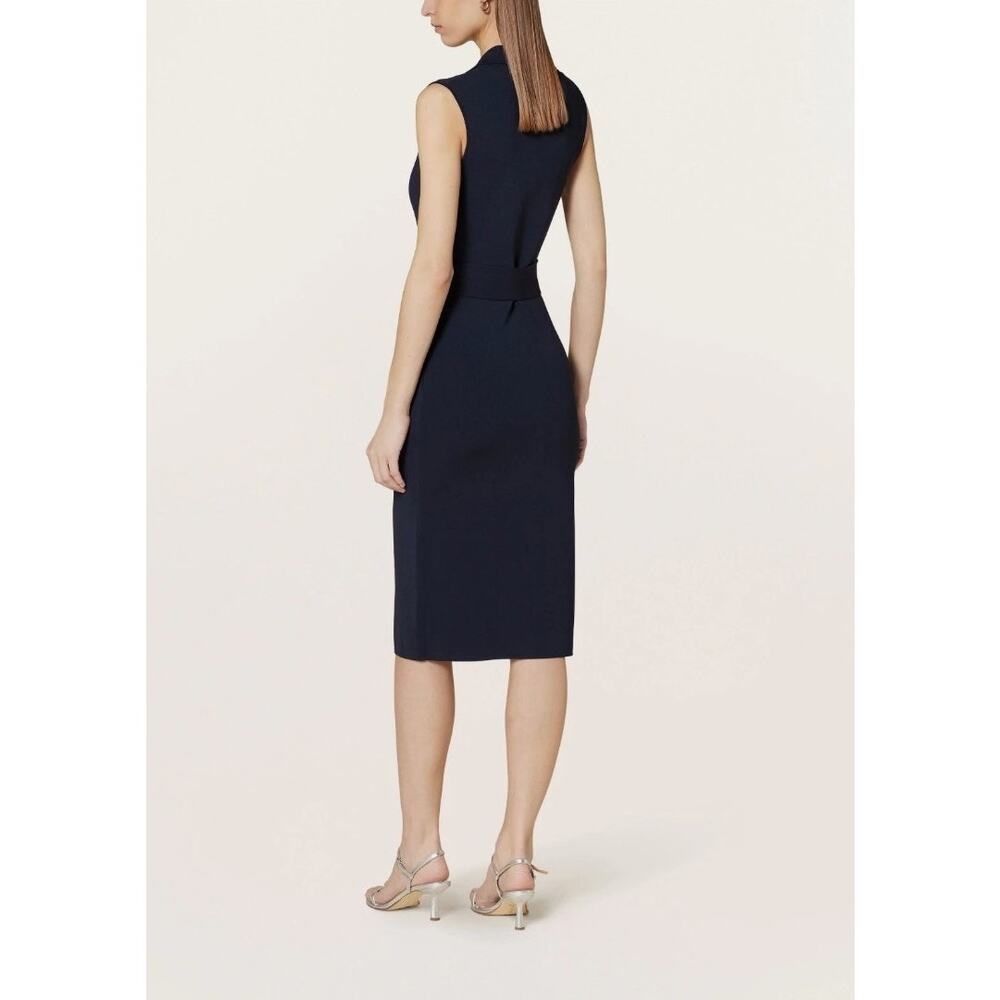 NWT Reiss Elle Wrap Front Sleeveless Knitted Midi Dress in Navy Blue Size Large - Picture 2 of 5